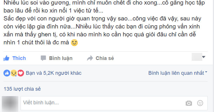 Lời chua xót của cô gái vì xấu xí nên không xin được việc, chẳng có ai yêu, chỉ muốn tự tử gây sốt mạng - Ảnh 3. Lời chua xót của cô gái vì xấu xí nên không xin được việc, chẳng có ai yêu, chỉ muốn tự tử gây sốt mạng - Ảnh 3.