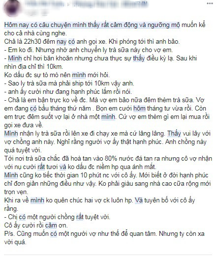 Chị em “nhẹ nhàng” tranh cãi chuyện chồng đi trực đêm vẫn mua trà sữa rồi thuê xe ship 10 km về cho vợ mang bầu - Ảnh 1.