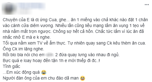 Thèm cua vật vã nhưng mỗi lần ăn là bị dị ứng như chết đi sống lại, cô vợ trẻ được chồng mua cho một loại cua vô cùng đặc biệt - Ảnh 1.