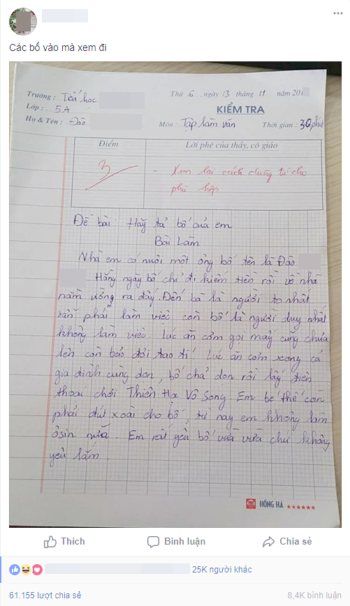 Lại thêm một bài văn nhà em có nuôi một ông bố khiến dân tình cười lăn cười bò - Ảnh 1.