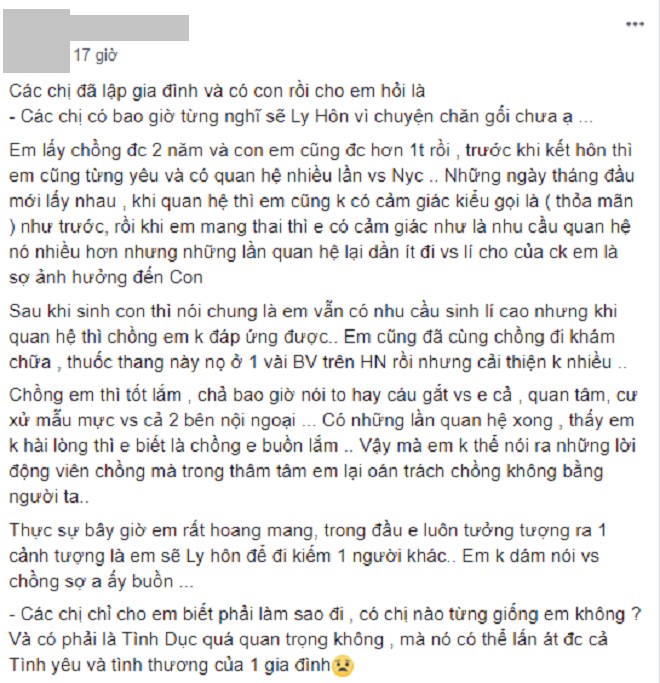 Lấy được anh chồng yêu vợ thương con, người phụ nữ lại muốn ly hôn vì không được thỏa mãn nhu cầu sinh lý - Ảnh 1.