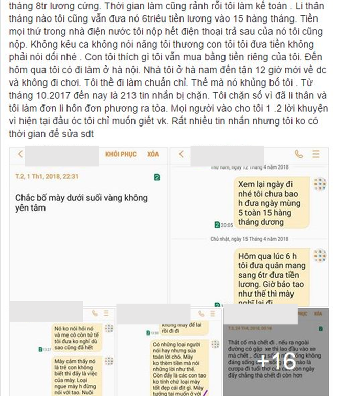 Sau ly thân, cô vợ khẩu nghiệp nhắn 242 tin nhắn chửi bới, chồng phẫn nộ đăng đàn kể khổ - Ảnh 1.