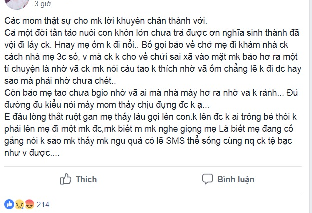 Cô gái nuốt nước mắt nhìn mẹ già bệnh nặng tự đi viện một mình dẫu nhà chồng cách vỏn vẹn 3 cây số, chỉ vì “chồng không cho đi” - Ảnh 1.