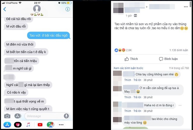 Chỉ vứt nhầm t&uacute;i mỹ phẩm của người y&ecirc;u v&agrave;o th&ugrave;ng r&aacute;c, ch&agrave;ng trai vẫn ngơ ng&aacute;c kh&ocirc;ng hiểu v&igrave; sao bị đ&aacute; thẳng cẳng - Ảnh 1.