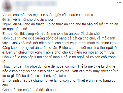 N&agrave;ng d&acirc;u uất ức v&igrave; mẹ chồng trọng ch&oacute; hơn người: bắt kho 3 nồi c&aacute; cho ch&oacute;, ch&aacute;u mới sinh kh&ocirc;ng hỏi chỉ hỏi h&ocirc;m nay ch&oacute; ăn g&igrave; - Ảnh 1.