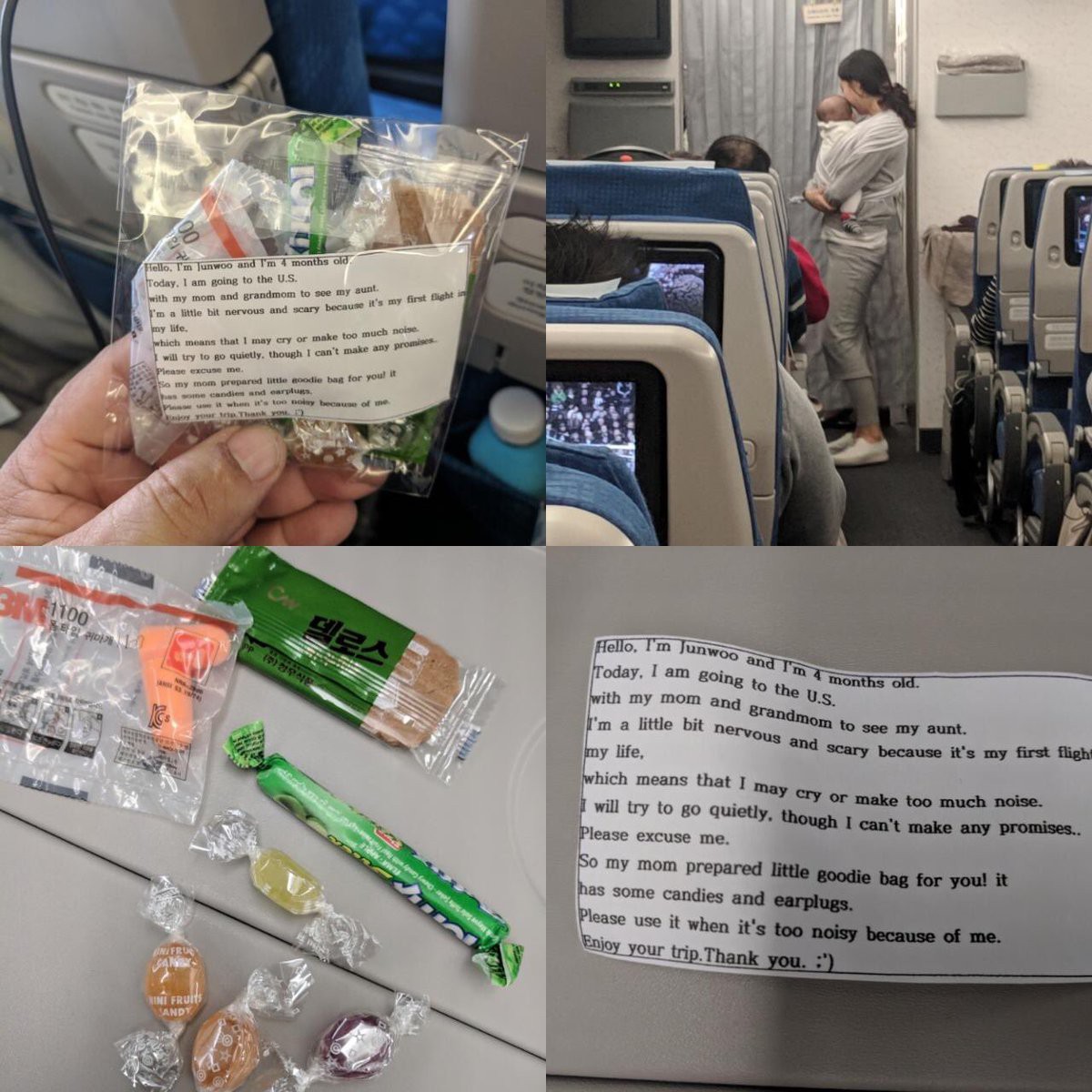 Cho con 4 tháng tuổi đi máy bay, bà mẹ gửi kẹo và bịt tai cho 200 hành khách nhưng đáng chú ý là tờ giấy đính kèm - Ảnh 2. Cho con 4 tháng tuổi đi máy bay, bà mẹ gửi kẹo và bịt tai cho 200 hành khách nhưng đáng chú ý là tờ giấy đính kèm - Ảnh 2.