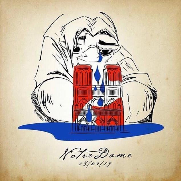 Nh&agrave; thờ Đức B&agrave; Paris ch&igrave;m trong biển lửa, d&acirc;n mạng b&agrave;ng ho&agrave;ng chia sẻ những bức tranh chan chứa t&igrave;nh cảm cầu nguyện cho Paris - Ảnh 12.