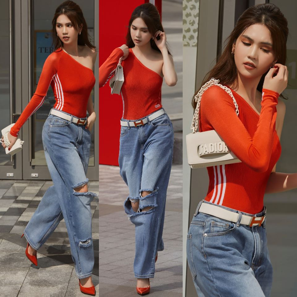 Ngọc Trinh d&aacute;ng chuẩn n&ecirc;n mặc quần jeans đẹp m&ecirc; l&agrave; đương nhi&ecirc;n, mỗi tội lại c&oacute; đ&ocirc;i lần mix đồ hơi lỗi - Ảnh 7.