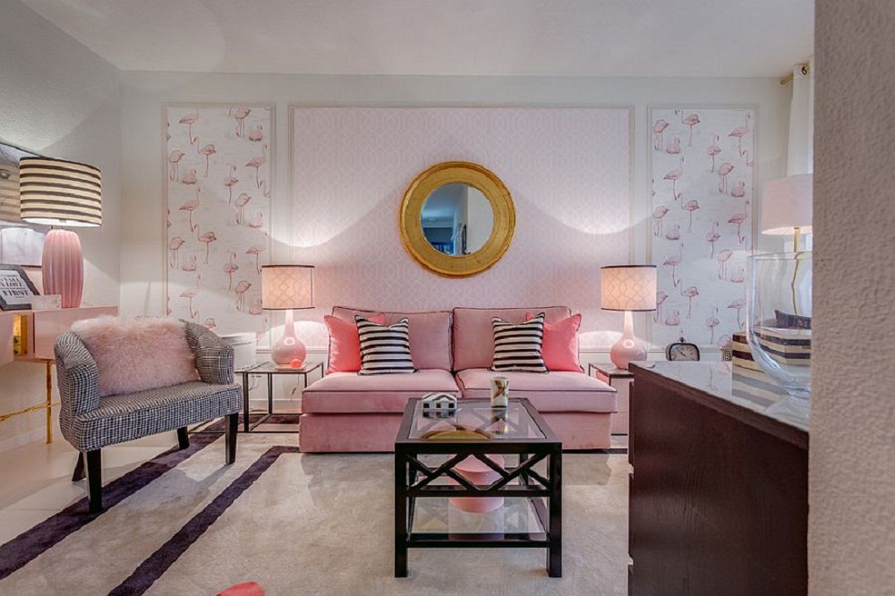 Những mẫu phòng khách với gam màu hồng lãng mạn
