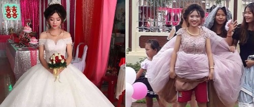 Cưới đúng ngày mưa bão, cô dâu xinh đẹp túm váy lội bùn, lộ nội y là quần đùi đá bóng, giày thể thao