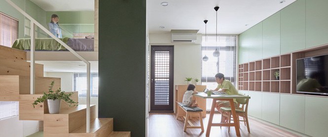 Ngôi nhà 40m² màu xanh matcha với thiết kế tầng lửng nhìn là yêu của gia đình trẻ