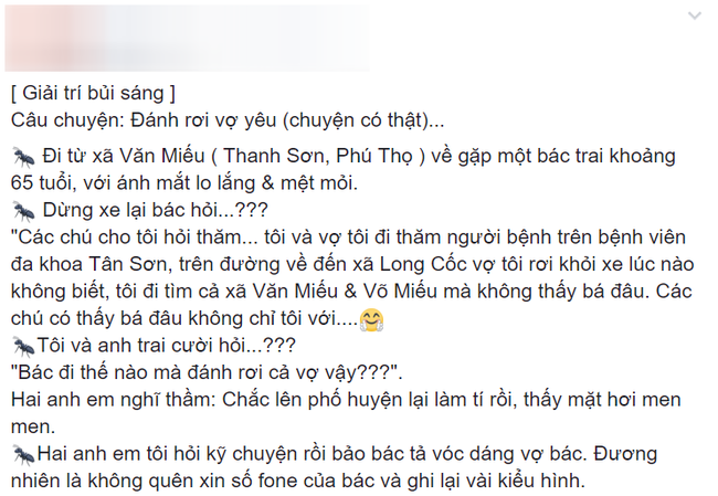 Câu chuyện đáng yêu nhất ngày hôm nay: ông chú chở vợ đi chơi, đánh rơi vợ giữa đường và cái kết bất ngờ - Ảnh 1.