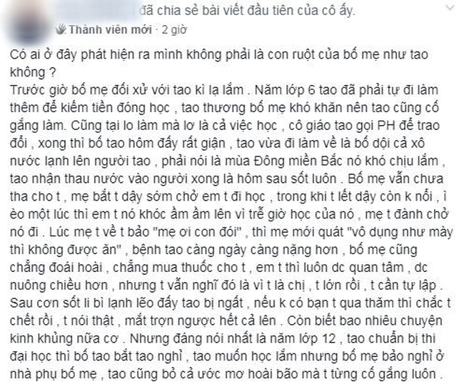 MXH dậy s&oacute;ng với bi kịch của c&ocirc; g&aacute;i bị bố mẹ bạo h&agrave;nh từ nhỏ, đ&aacute;nh mắng suốt ng&agrave;y, cuối c&ugrave;ng nhận ra m&igrave;nh chỉ l&agrave; con nu&ocirc;i - Ảnh 2.