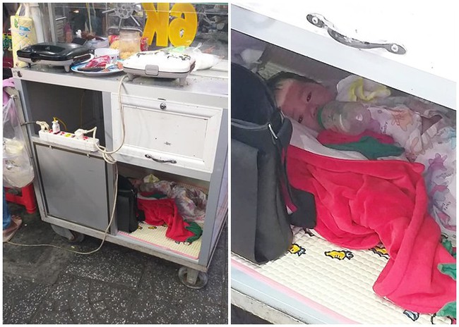 H&igrave;nh ảnh mới nhất của b&eacute; g&aacute;i nằm ngoan dưới hộc tủ b&uacute; sữa b&igrave;nh, ph&iacute;a tr&ecirc;n mẹ tất bật b&aacute;n b&aacute;nh mưu sinh - Ảnh 1.