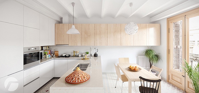 Sơn trắng toàn bộ không gian kết hợp nội thất gỗ - màu công thức cho một căn bếp nhỏ tinh tế và hiện đại - Ảnh 9.