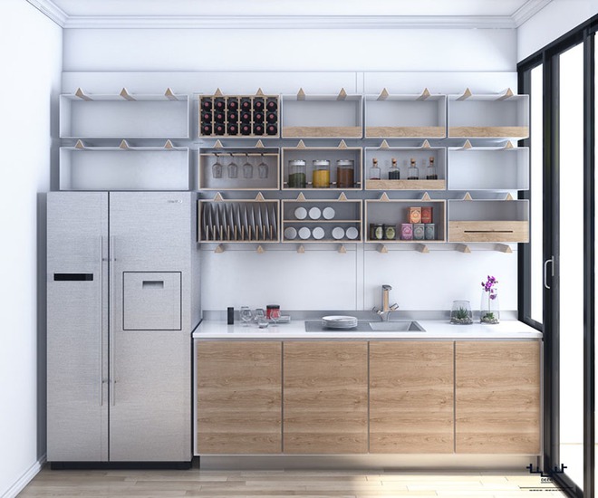 Sơn trắng toàn bộ không gian kết hợp nội thất gỗ - màu công thức cho một căn bếp nhỏ tinh tế và hiện đại - Ảnh 12.