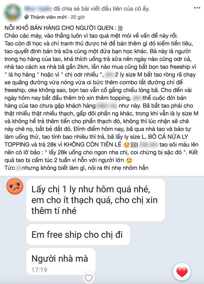 Cô bạn than trời vì bán hàng cho người thân còn bị mặc cả hơn người ngoài: Khổ không để đâu cho hết! - Ảnh 1.