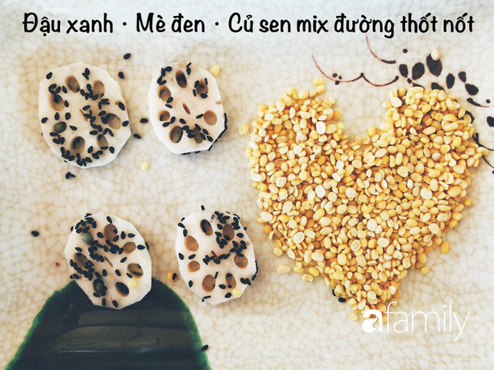 sữa đậu xanh, mè đen, củ sen