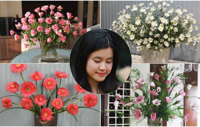 Mẹ đảm Hà Thành chia sẻ bí quyết cắm bình hoa kiểu rẻ quạt hoặc quả cầu không dùng xốp vẫn đẹp