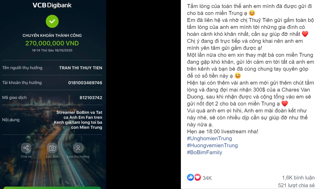 Nam streamer 9x gửi toàn bộ 270 triệu được fan donate để ủng hộ đồng bào miền Trung: "Em livestream gần 1 năm không lương hôm nay em sẽ dành tiền donate của anh em để gửi tới đồng bào miền Trung" - Ảnh 3. Nam streamer 9x gửi toàn bộ 270 triệu được fan donate để ủng hộ đồng bào miền Trung: "Em livestream gần 1 năm không lương hôm nay em sẽ dành tiền donate của anh em để gửi tới đồng bào miền Trung" - Ảnh 3.