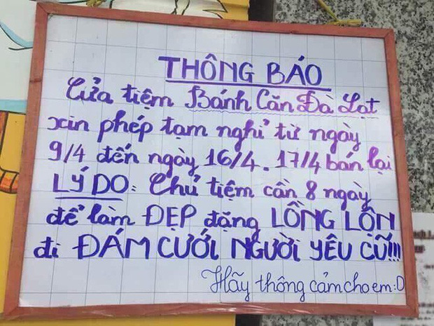 Treo thông báo nghỉ bán hàng vài ngày, chủ quán khiến người qua đường choáng váng khi đọc đến phần lý do - Ảnh 2. Treo thông báo nghỉ bán hàng vài ngày, chủ quán khiến người qua đường choáng váng khi đọc đến phần lý do - Ảnh 2.