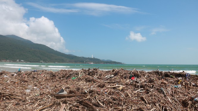 Kinh hãi với những núi rác khổng lồ trên bãi biển Đà Nẵng sau bão - Ảnh 2.