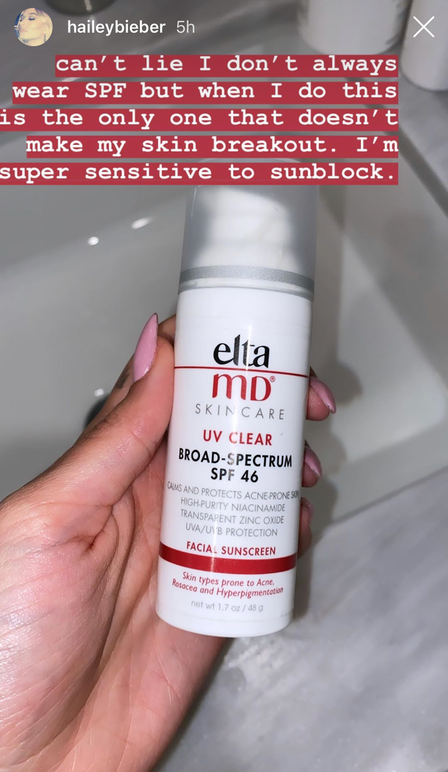 hailey bieber elta md sunscreen