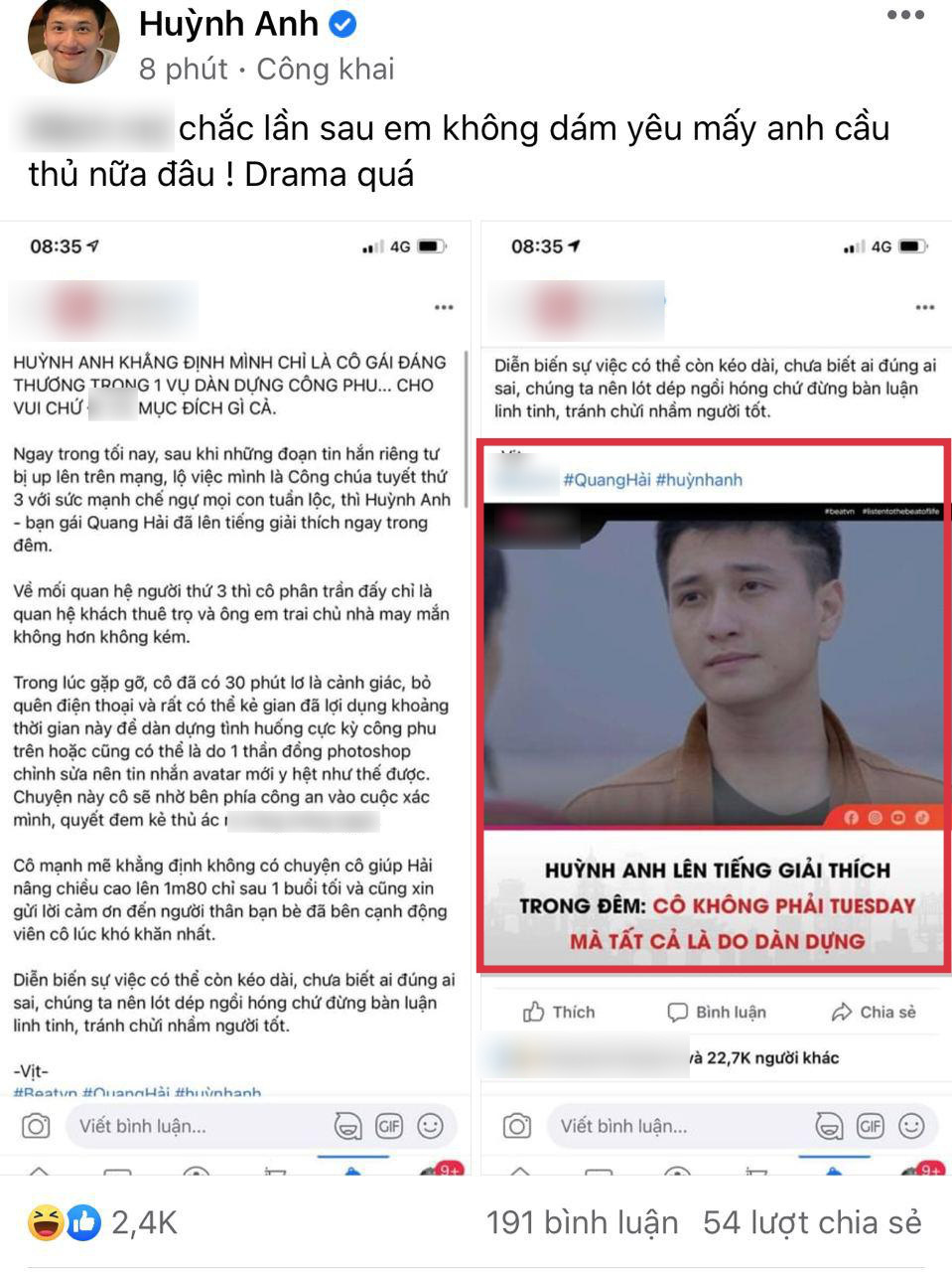 Diễn viên Huỳnh Anh lên tiếng khi bị réo tên trong vụ Quang Hải chia tay bạn gái: Chắc lần sau em không dám yêu mấy anh cầu thủ nữa đâu - Ảnh 3.