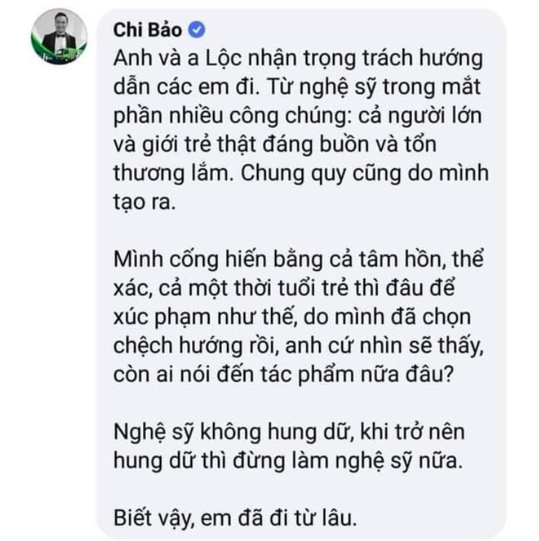 Chi Bảo lên tiếng giải thích rõ về phát ngôn Hung dữ thì đừng làm nghệ sĩ nữa giữa lùm xùm gymer lăng mạ cố NS Chí Tài - Ảnh 2.