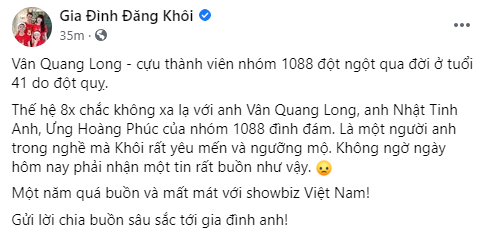 Hồ Quang Hiếu, Ninh Dương Lan Ngọc cùng dàn sao Việt tiếc thương trước sự ra đi đột ngột của Vân Quang Long - Ảnh 4.