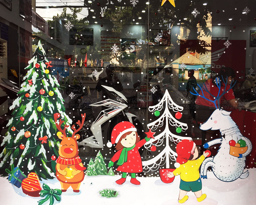 Dịch vụ vẽ cửa kính Noel nở rộ mùa Giáng sinh 2020