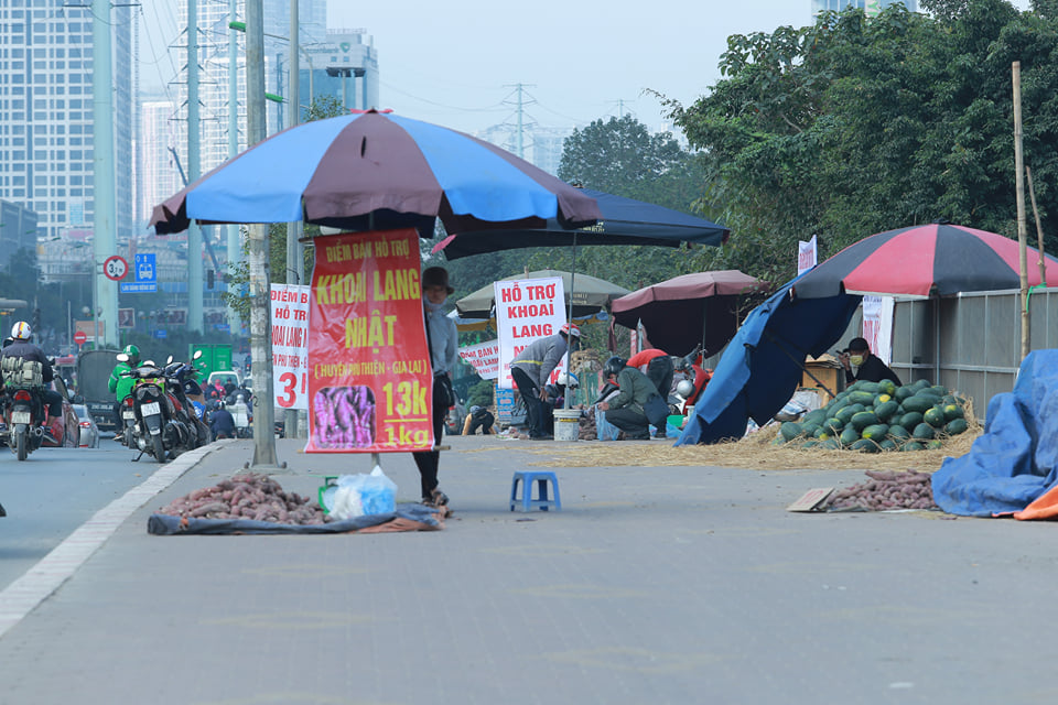 Hà Nội: Đường phố tràn lan biển “giải cứu” sầu riêng, khoai lang Nhật - Ảnh 1.