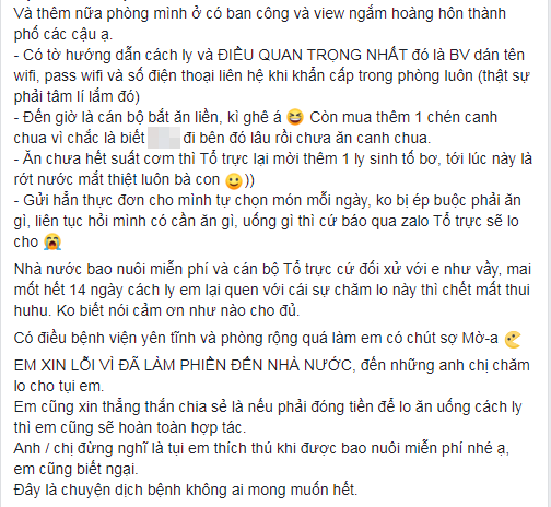 &quot;Những điều tử tế&quot; từ cô gái trở về từ Hàn Quốc trong những ngày thực hiện cách ly: Được lo lắng, chăm sóc chu đáo cảm thấy quyết định của bản thân là đúng đắn và rất trân trọng - Ảnh 2.