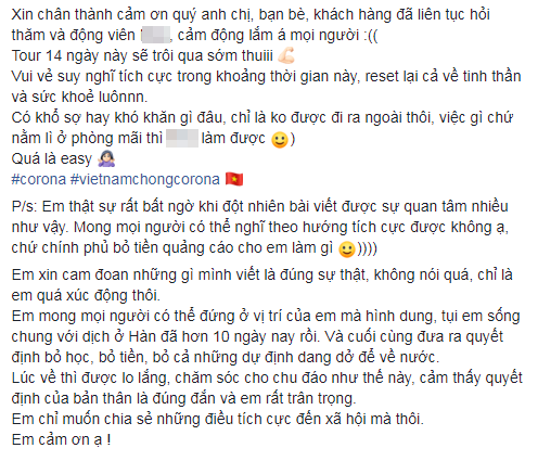 &quot;Những điều tử tế&quot; từ cô gái trở về từ Hàn Quốc trong những ngày thực hiện cách ly: Được lo lắng, chăm sóc chu đáo cảm thấy quyết định của bản thân là đúng đắn và rất trân trọng - Ảnh 3.