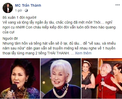 Trấn Thành, Quang Dũng cùng loạt sao Việt bàng hoàng khi hay tin danh ca Thái Thanh qua đời - Ảnh 3.