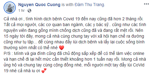 Khuyên mọi người hạn chế ra đường mùa dịch, Cường Đô La tiết lộ luôn hình ảnh Đàm Thu Trang với vòng 2 lớn bất thường, nghi vấn mang thai càng rõ ràng - Ảnh 2. Khuyên mọi người hạn chế ra đường mùa dịch, Cường Đô La tiết lộ luôn hình ảnh Đàm Thu Trang với vòng 2 lớn bất thường, nghi vấn mang thai càng rõ ràng - Ảnh 2.