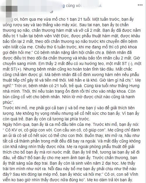 Chàng trai 21 tuổi nhập viện vì tai nạn và câu hỏi &quot;con sẽ vĩnh viễn không bao giờ nhìn thấy được nữa đúng không” khiến vị bác sĩ không cầm được nước mắt - Ảnh 1.