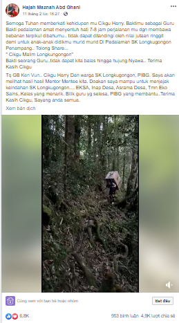 Thầy giáo ở Malaysia vác tủ lạnh 40kg và vượt 10km đường rừng chỉ để thực hiện một mong muốn đáng quý - Ảnh 2.