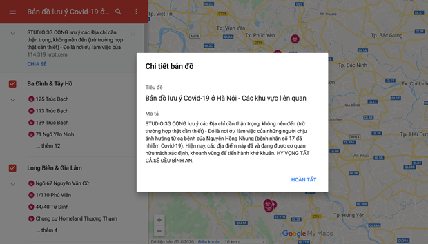 Google Maps gây hoang mang khi chia sẻ bản đồ dịch COVID-19 tại Hà Nội - Ảnh 2.