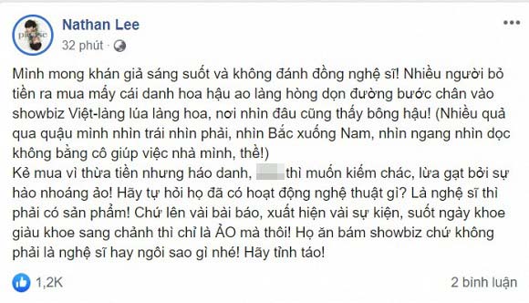 Showbiz Việt lại có thêm màn khẩu chiến: Hoa hậu Thu Hoài ngầm đáp trả khi Nathan Lee có phát ngôn &quot;đá xéo&quot; vụ Hoa hậu Hải Dương quỵt nợ - Ảnh 1.