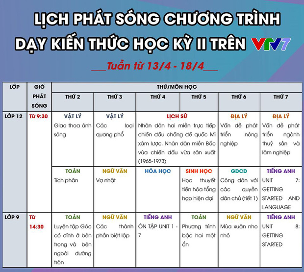 7 tỉnh thành thông báo lịch học qua truyền hình của học sinh từ ngày 13/4 đến ngày 18/4 - Ảnh 11. 7 tỉnh thành thông báo lịch học qua truyền hình của học sinh từ ngày 13/4 đến ngày 18/4 - Ảnh 11.