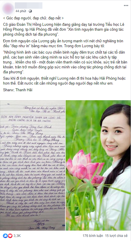 Cô giáo trẻ Hải Phòng viết đơn xin tham gia chống dịch, nét chữ đẹp như hoa khiến cư dân mạng trầm trồ - Ảnh 1.
