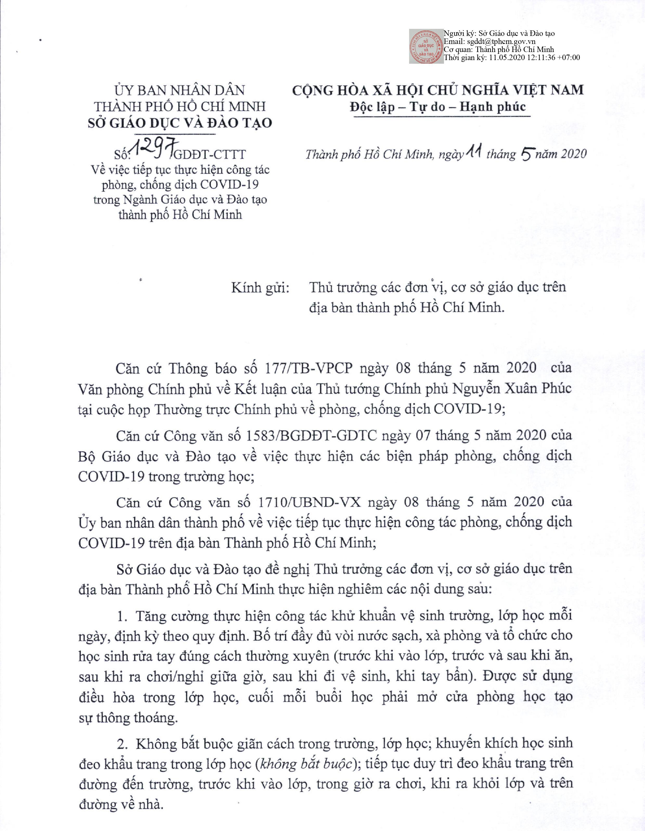 Quyết định mới nhất của Sở GD-ĐT TP.HCM về việc thực hiện phòng chống dịch khi học sinh đi học trở lại - Ảnh 1.