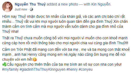 HOT: Thu Thủy tuyên bố mang thai đứa con đầu tiên với ông xã kém 10 tuổi - Ảnh 1.