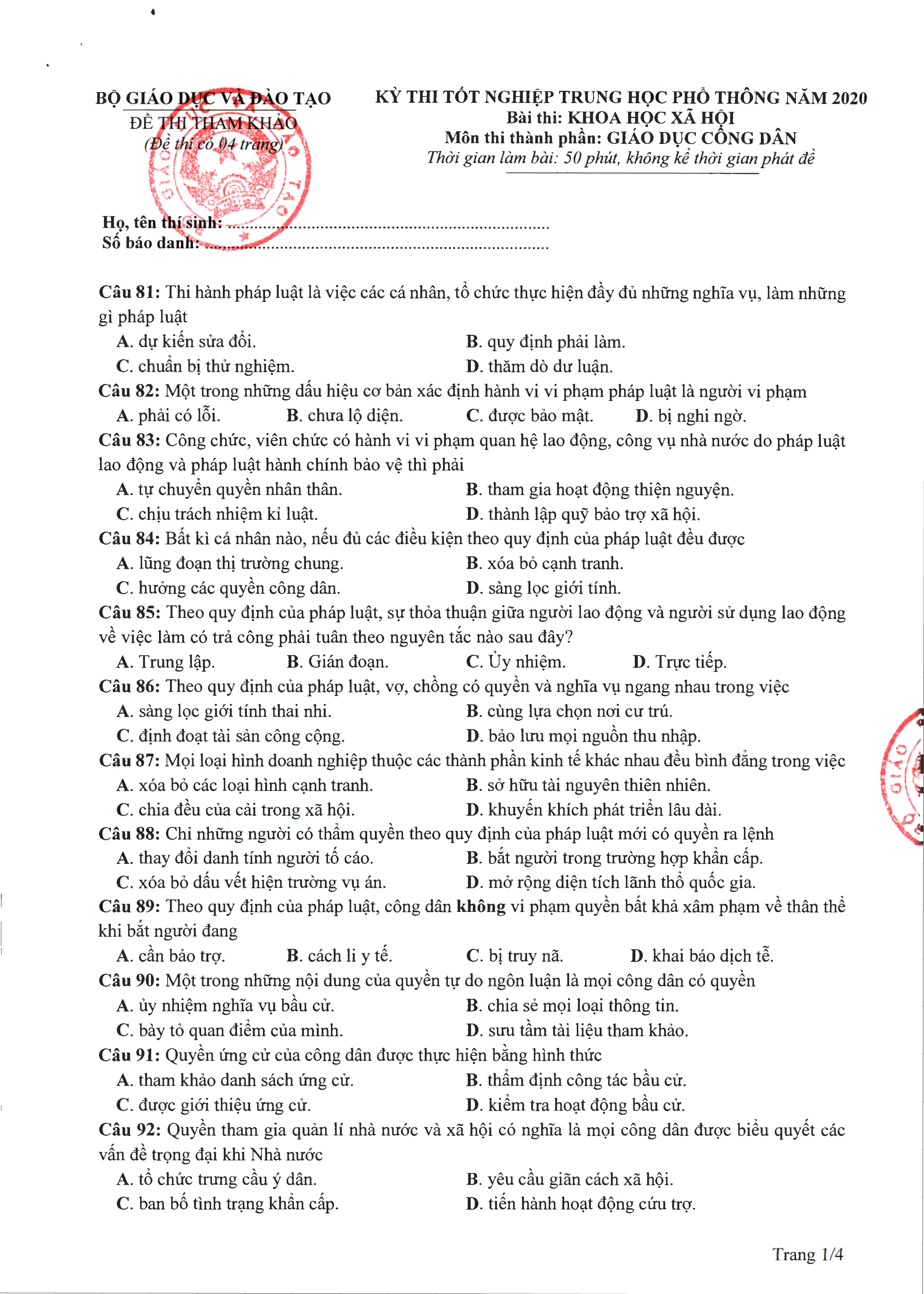 MỚI: Bộ GD-ĐT công bố đề thi tham khảo tốt nghiệp THPT của 13 môn học - Ảnh 25.