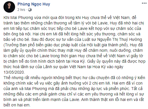 Bố mẹ Mai Phương nhờ luật sư giành quyền nuôi cháu gái, Phùng Ngọc Huy công bố chuyện ủy quyền cho bảo mẫu chăm sóc bé Lavie  - Ảnh 2.