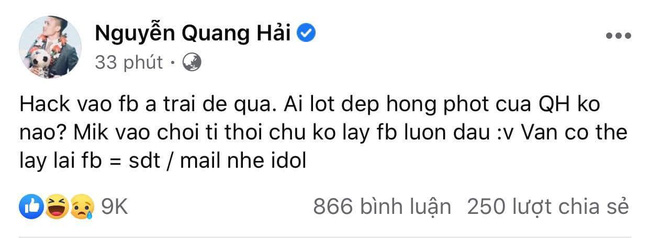 Động thái mới nhất làm nhiều người bất ngờ của Quang Hải sau status thông báo bị hack tài khoản Facebook  - Ảnh 1.