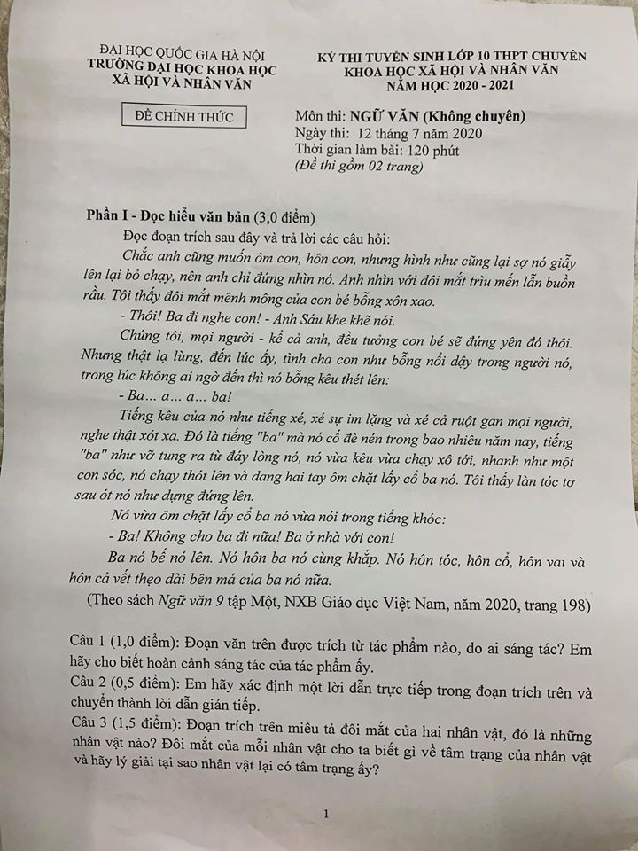 Đề thi chính thức 3 môn Toán, Ngữ Văn, tiếng Anh vào trường THPT chuyên Khoa học Xã hội và Nhân văn, năm đầu tiên tuyển sinh lớp 10 - Ảnh 6.