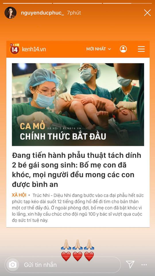 Ốc Thanh Vân, H’Hen Niê và dàn sao Vbiz đồng loạt dành lời chúc cho ekip thực hiện ca tách 2 bé song sinh dính liền - Ảnh 7.