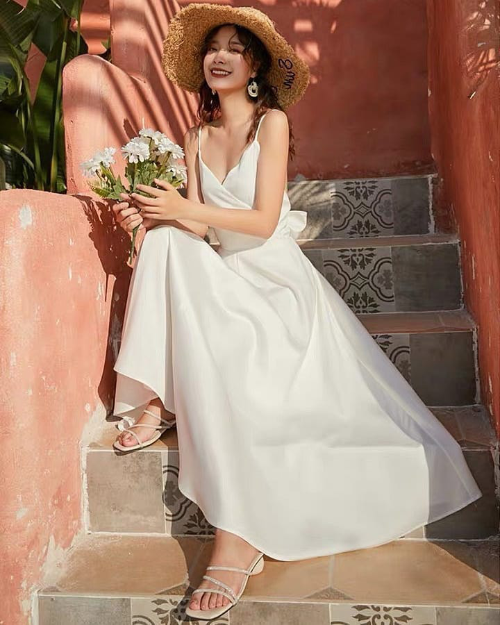 Lịch sử giá Váy đầm nữ trắng dễ thương 2 dây xòe xếp li dự tiệc cưới dạo  phố cực chất cập nhật 72023  BeeCost